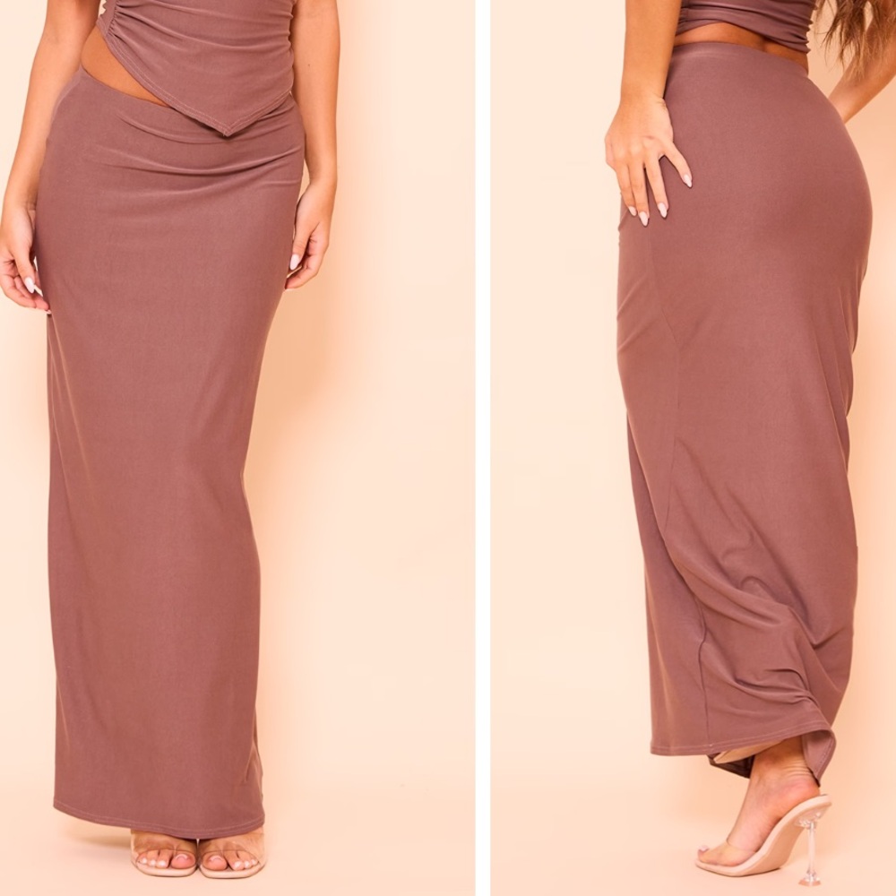NWT Pretty Little Thing Mocha Soft Touch Low Rise Maxi Skirt